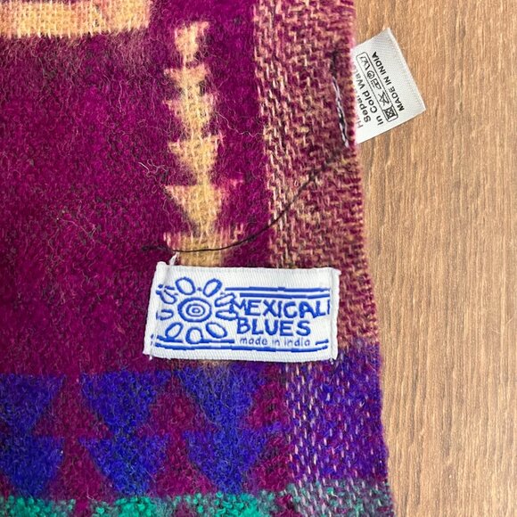 Mexicali Blues Reversible Tan Purple Western Indian Aztec Blanket Scarf - Picture 5 of 14